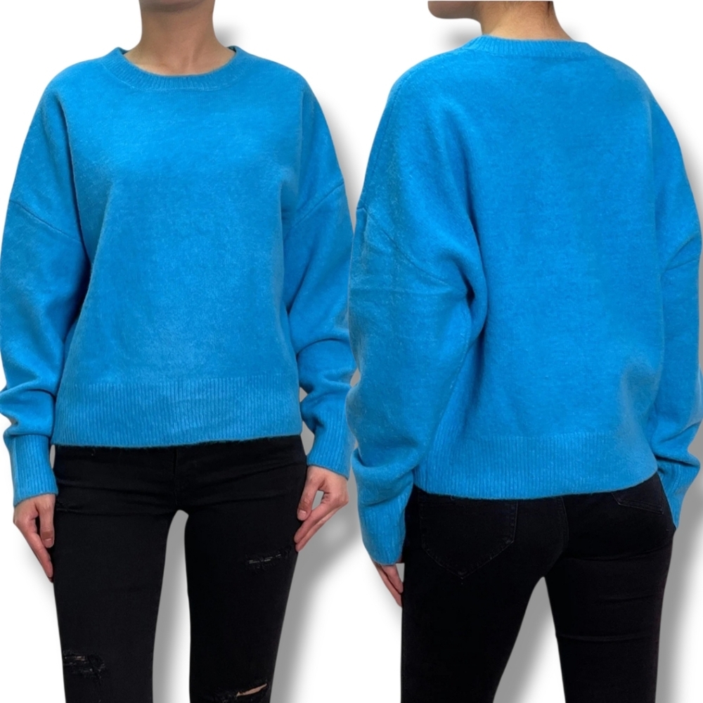 Zara Women's Calipso Blue Oversized Soft-Touch Wool Blend Knit Sweater